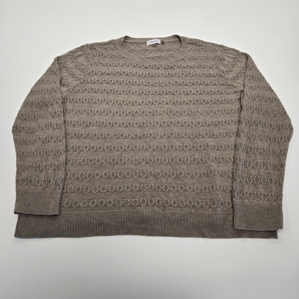 Calvin Klein Sweater Womens XL Extra Large Brown Knit Preppy Sheer‎ Geometric